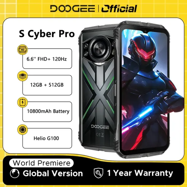 Globe Version DOOGEE S Cyber Pro Rugged Phone 6.6" FHD+ 120Hz 12GB RAM 512GB ROM 10800mAh Large Battery 33W Smartphone