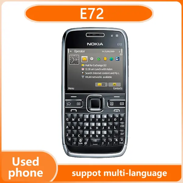 Finland made E72 Mobile Cell Phone GSM 2G 3G Unlocked 5MP camera 240x320 Display Resolution support multi-language used phone