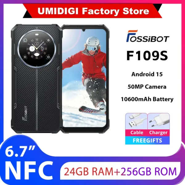 FOSSIBOT F109S NFC 4G Rugged 10600mAh 6.745"HD+ Android 15 24GB+256GB 50MP Camera Face ID Dual Screen Global Version