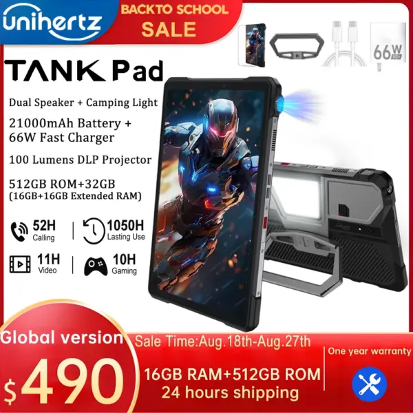 Unihertz Tank PAD 8849 Rugged Projector Phone Tablet Android 32GB 512GB 21000mAh 10.95" FHD Dual Speaker Waterproof Tablet
