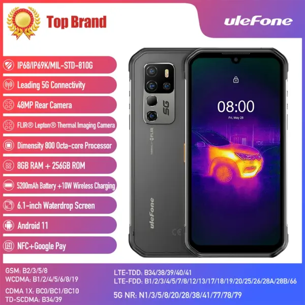 Ulefone Armor 11T 5G Rugged 8GB 256GB Mobile Phone 6.1" HD+ Thermal Imaging Camera Smartphone Android 11 Waterproof Smart Phone