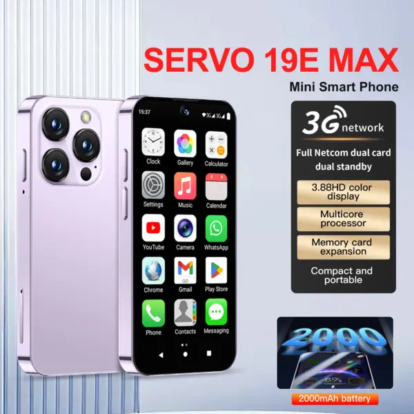 SERVO 19E MAX Small Android Smartphone 3G Network RAM 2GB ROM 16GB Google Play Face Unlock 2 SIM Standby Mini Pocket Cellphones