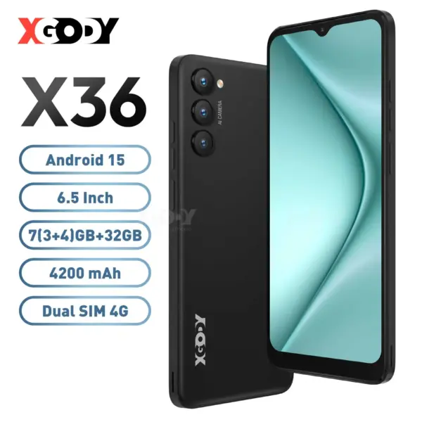 2025 XGODY X36 Android 15 Mobile Phone 4G Dual SIM Octa Core Smartphone 6.5 Inch Screen 7GB RAM 32GB ROM Storage 4200mAh 13MP