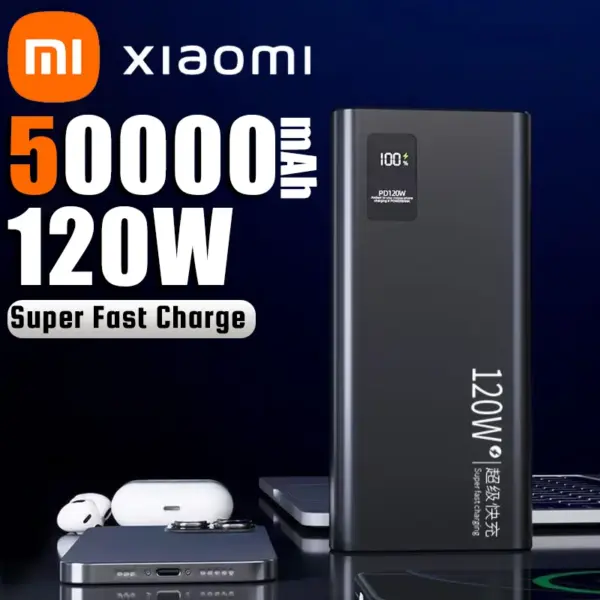 Xiaomi120W Fast Charging 50000mAh High Capacity Power Bank Powerbank Portable Battery Charger For iPhone Samsung Huawei 2025New