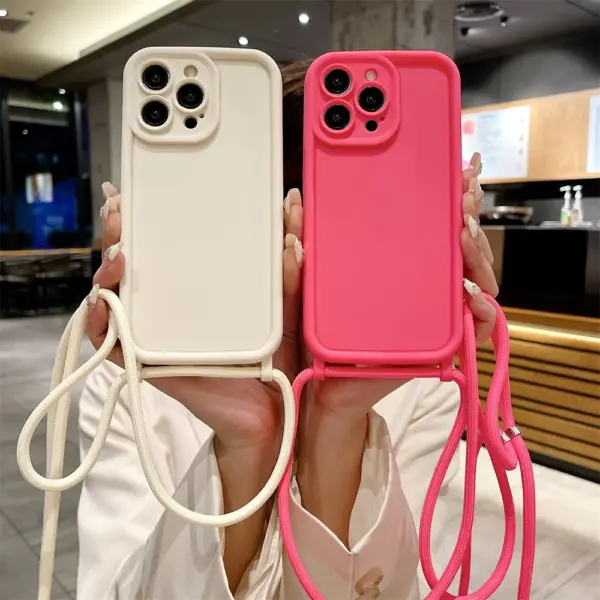 Phone Case For iPhone 14 13 15 16 Pro Max 17 Air 16E 12 11 X XR XS 7 8 Plus Crossbody Adjustable Lanyard Strap Rope Soft Cover