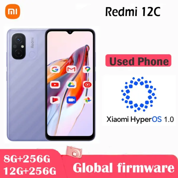 Global firmware Original Xiaomi Redmi 12C Smartphone HyperOS 1.0 5000mAh Battery Octa Core 50MP 6.71'' 4G Used Phone