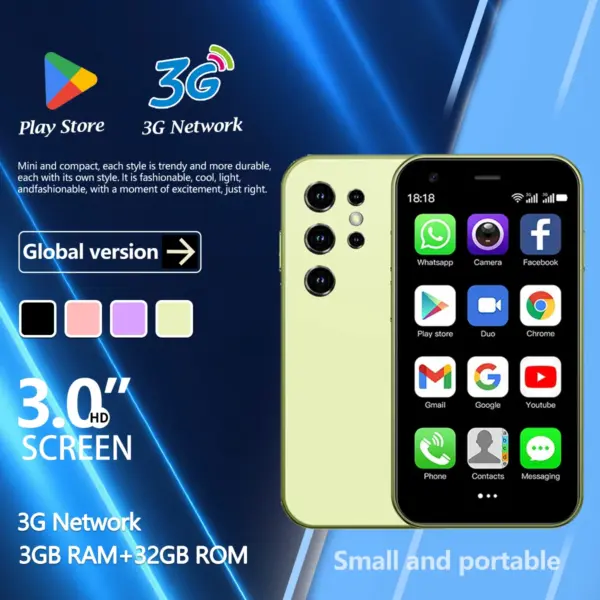 ​Tiny Small Phone Mini 24 3G 3.0 Inch Android Mobile, 3GB RAM 32GB ROM Dual SIM, Portable Backup Phone for Student & Senior​