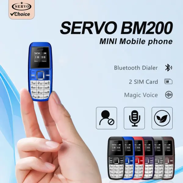 SERVO BM200 Button Mini Mobile Phone 2G GSM 2 SIM Standby Bluetooth Dialing Magic Voice Smallest Backup Cellphones Blacklist