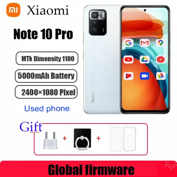 Xiaomi Redmi Note 10 Pro 5G smartphone 6.MediaTek Dimensity 1100 5inch Global firmware 8G 256G/128G used phone