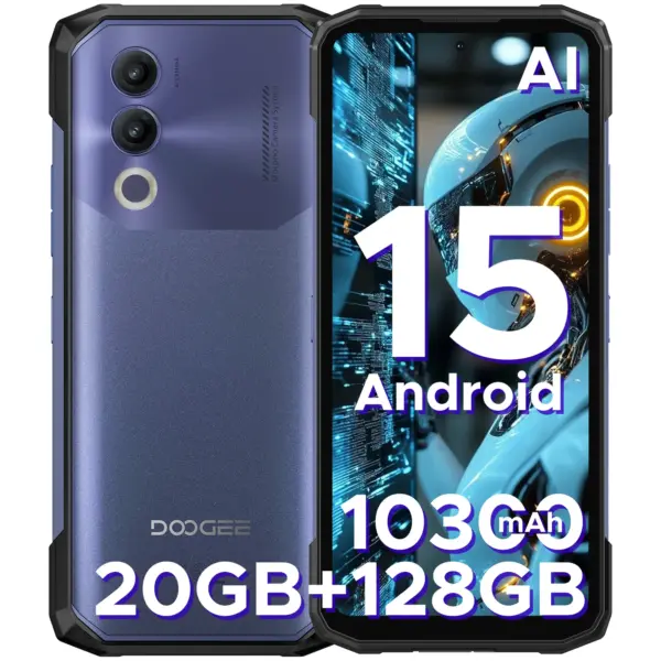 DOOGEE Blade20 Rugged Phone Gemini AI 6.6'' Screen 10300mAh Battery 20GB(4+16) 128GB Android 15 16MP AI Camera NFC Smartphone