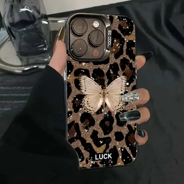 Animal Butterfly Leopard Print Phone Case For iPhone 16 Pro Max 16E 15 14 Plus 13 12 11 Pro X XS XR 7 8 Plus SE Shockproof Cover