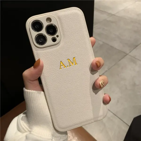 Personalized Phone Case For iPhone 16 15 14 13 12 11 Pro Max Plus Luxury PU Leather Customized Initials Name Gift Cover