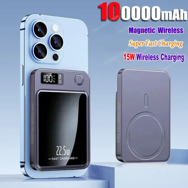 100000mAh Magnetic Power Bank Wireless Fast Charger For Magsafe Portable Auxiliary Battery Pack for iphone Huawei Samsung