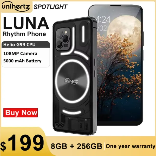 Unihertz Luna Smartphone Rhythm Ambient Light 8GB 256GB 108MP G99 Mobile Phone Night Vision Cellphones