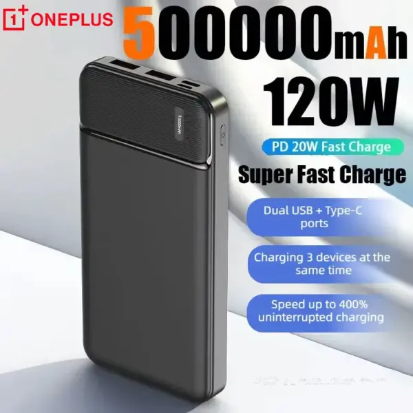 OnePlus 50000mAh Power Bank Portable Super Fast Charging External Battery High Capacity USB Port Powerbank For iPhone Android