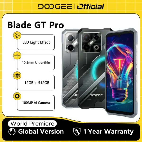 World Premiere DOOGEE Blade GT Pro 5G Rugged Phone LED Light Effect 12GB 512GB 10.5mm Ultra-thin 100MP AI Camera 5800mAh Battery