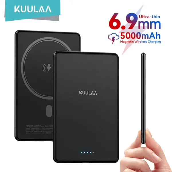 KUULAA Thin Wireless Power Bank Magnetic 5000mAh Portable Fast Charging 20W External Battery for Magsafe For iPhone 16 15 14 13