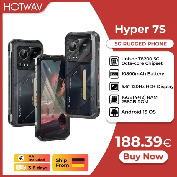 [Ship From Germany] HOTWAV Hyper 7S Rugged Mobile Phone 5G Android 15 Smartphone 6.6'' 120Hz 10800mAh 4GB 256GB Cellphone