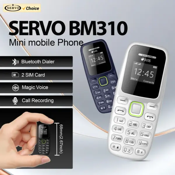 SERVO BM310 Super Mini Mobile Phone 2 SIM Standby Call Recording Magic Voice Blacklist MP3 Player 2G GSM Small Backup Cellphones