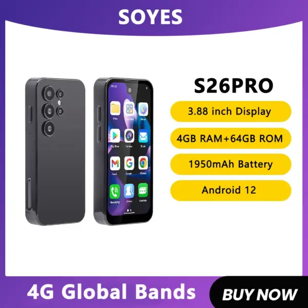 4G Full Bands Mini Smartphone Android 12 3.88" Display 3+32GB/4+64GB Mobile Phone 1950mAh Small Cell Phone Global SOYES S26 Pro