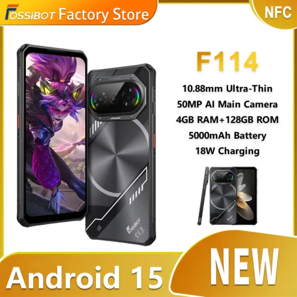 2025 NEW Fossibot F114 Ultra-thin Rugged Phone Unisoc T615 4G 4GB RAM+128GB ROM 50MP AI Camera 5000mAh 18W Android 15 Smartphone