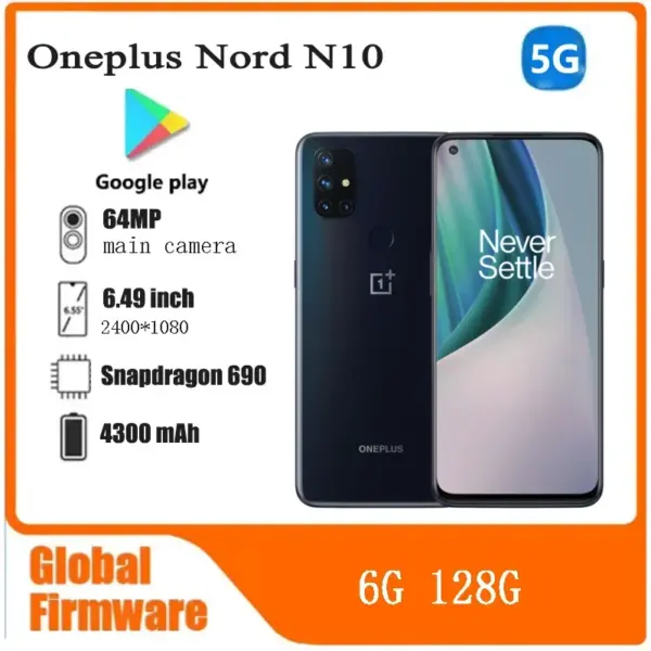 Oppo Oneplus Nord N10 5G SmartPhone 6.49inch Battery capacity 4300 mAh CPU Qualcomm Snapdragon 690 full screen used phone