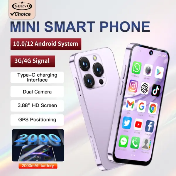 SERVO Mini Android Smartphone 3.88" Display,4G LTE/3G WCDMA,4GB+128GB/2GB+16GB,2000mAh Battery Camera Small Mobile Phone Type-C