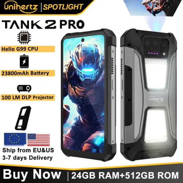 Unihertz 8849 tank 2 Pro rugged phone Android 14 24GB 512GB with 23800mAh battery superior projection 6.79 "FHD waterproof phone