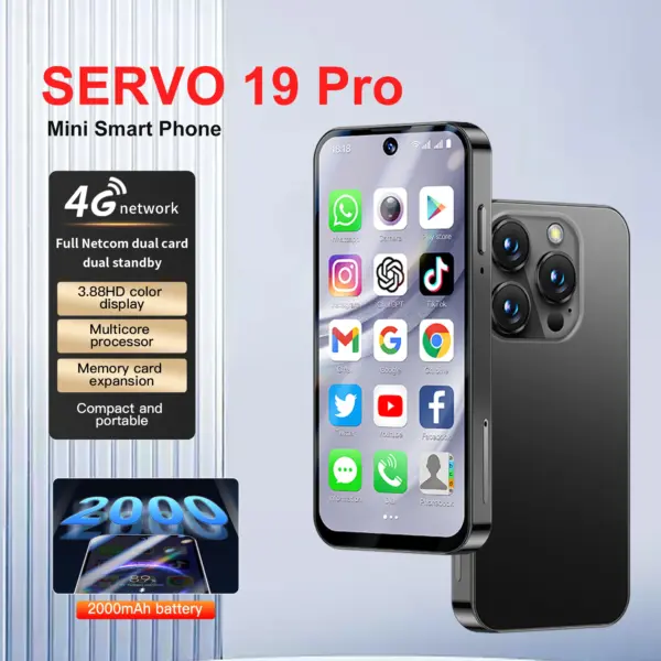 SERVO 19PRO Flagship Mini Smartphone Android12 System 4G Network 3GB+32GB Face Unlock GPS 3.88" Cute Smart Phones 2 SIM Standby
