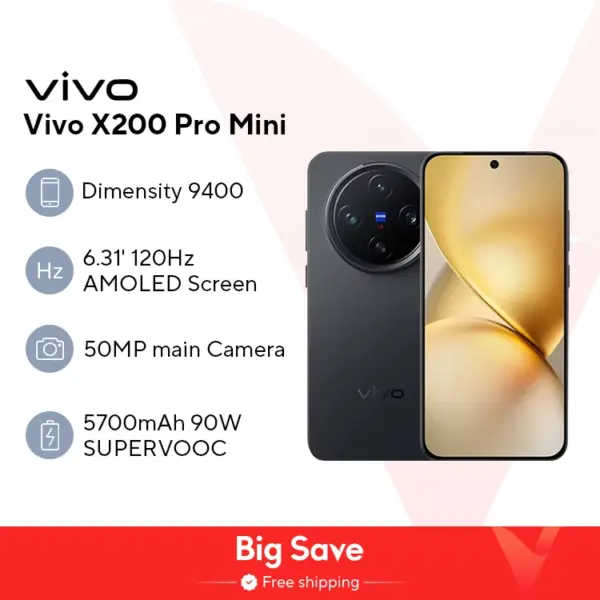 New Vivo X200 Pro Mini Mobile Phone 6.31"AMOLED 120HZ Display Dimensity 9400 Android 15.0 OTA 5700mAh 90W Charge 50.0MP Camera