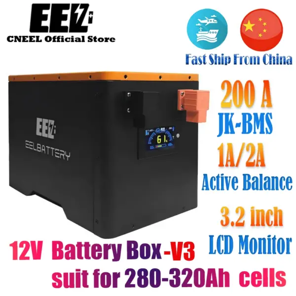 EEL12v Box v3 for 280Ah 314 320Ah LiFePO4 Battery cells DIY batteries case for solar Home energy storage for EV with JK 200A BMS