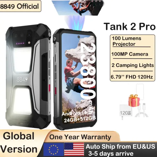 8849 Tank 2 PRO Rugged Smartphone with Projector 6.79" 2.4K Display 24GB 512GB Mobile Phone 23800mAh 120W Android 14 Phone