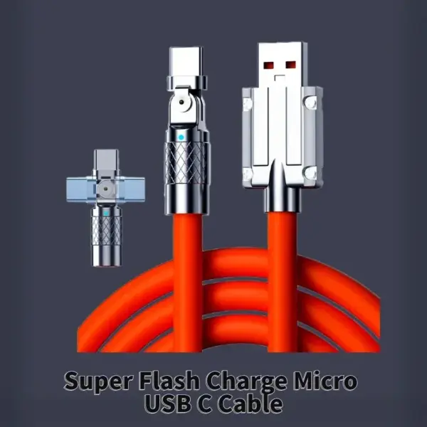 Micro USB C Cable 120W 6A Super Flash Charge 180° Rotation USB-C Extension Cables Charging For Xiaomi Samsung Huawei Data Cord