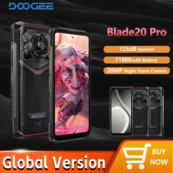 DOOGEE Blade20 Pro Rugged Smartphone 24GB+256GB 11800mAh UNISOC T7200 6.56" Screen 50MP+20MP Camera Night Vision 125dB Speaker