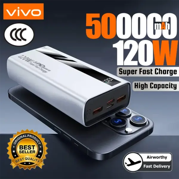 VIVO 200000mAh Power Bank 120W Fast Charging High Capacity Portable Battery Charger Moblie Powerbank For iPhone Samsung Huawei