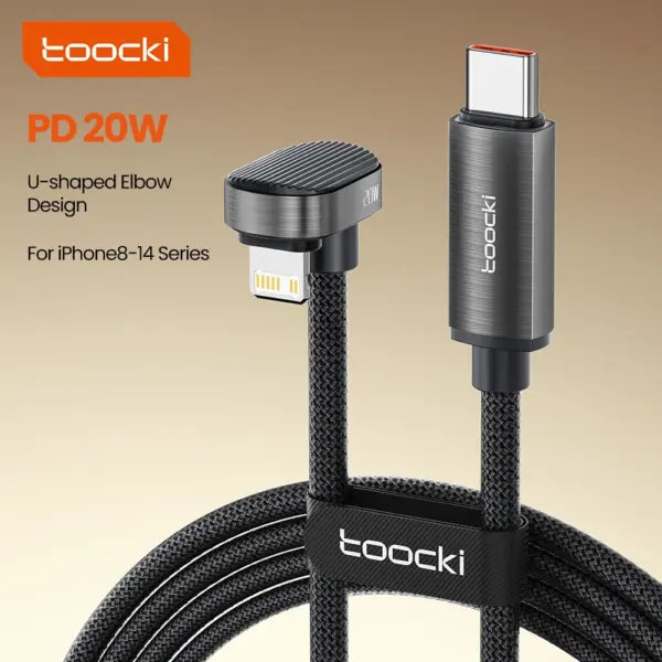 Toocki PD 20W U-shaped Elbow Cable for iPhone 14 13 12 11 Pro Max 8 7 Plus 2.4A Fast Charging USB C to Lighting Cable Data Wire