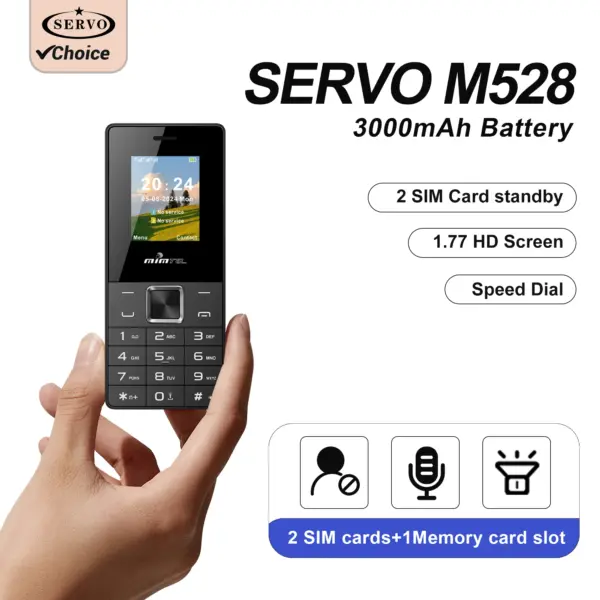 SERVO Feature Phone 2G GSM 1.77inch Display Torch MP3/MP4 Player FM Radio 2 SIM 3000mAh Camera Senior Bluetooth Phone Cellphone