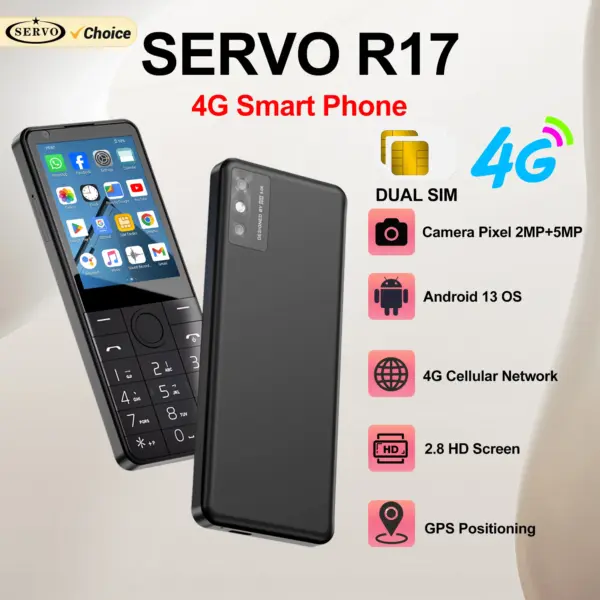 SERVO R17 4G LTE Smartphone 2.8" Touch Screen Android 13.0 3GB RAM 32GB ROM Google Play WiFi keyboard 2 SIM Standby Smart Phones