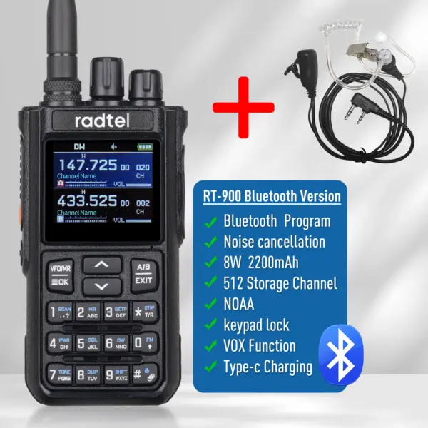 Radtel RT-900 8W Full band Ham Radio Walkie Talkie 512CH Air Band Two Way Radio Station Aviation NOAA Police Marine River PTT