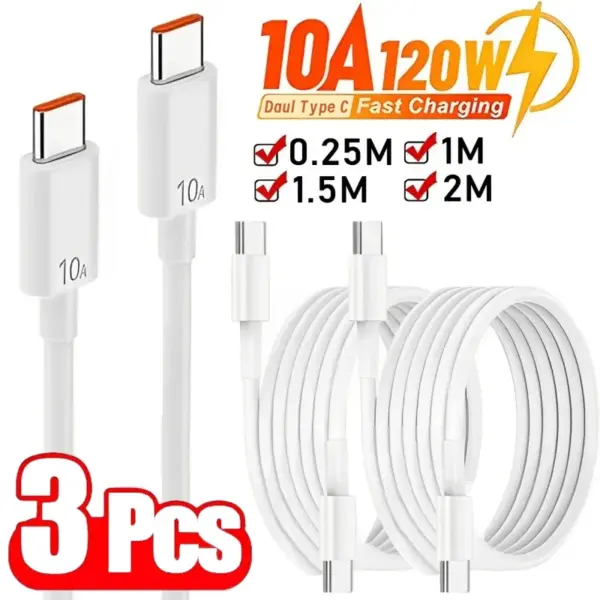 3-1Pcs 120W 10A Fast Charging PD Dual Type C Quick Charger Cable Data Wire Cord for Samsung IPhone 15 16 Huawei Xiaomi Universal