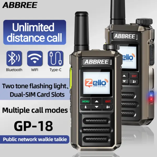 ABBREE GP-18 Zello Network Walkie Talkie Dual Sim Card Slots Global POC Android Bluetooth WIFI Distance unlimited 2G/3G/4G Radio