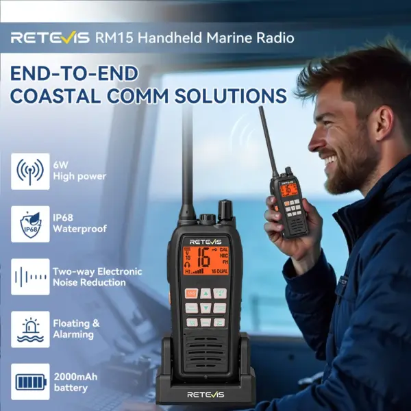Retevis RM15 Marine Radio Transceiver IP68 Waterproof Long Range Radio vhf handheld Portable Floating Walkie Talkies for Boating