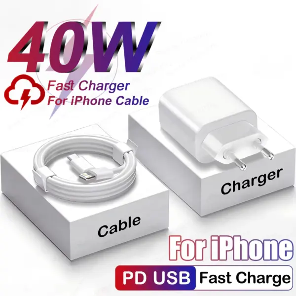 For iPhone PD 40W Charger For iPhone 14 13 12 11 15 16 Pro Max Fast Charging For iPhone 16 Plus 20W Type C Cable Phone Charger