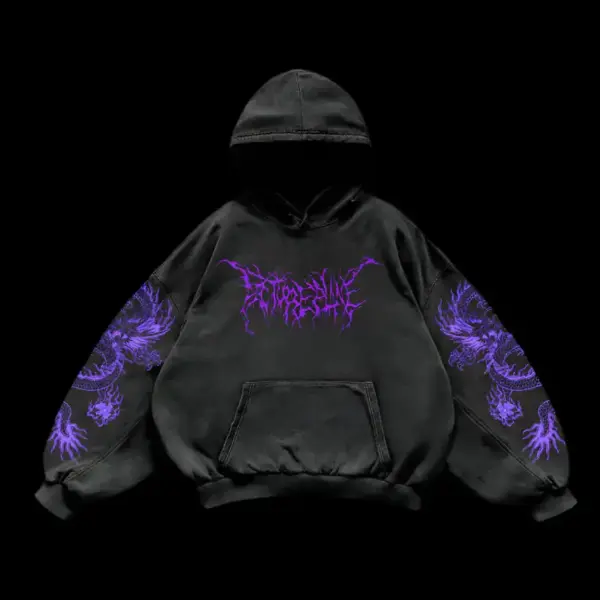 Purple inferno dragon hoodies women oversized new tops vintage goth sweatshirt goth streetwear women gothic y2k clothes