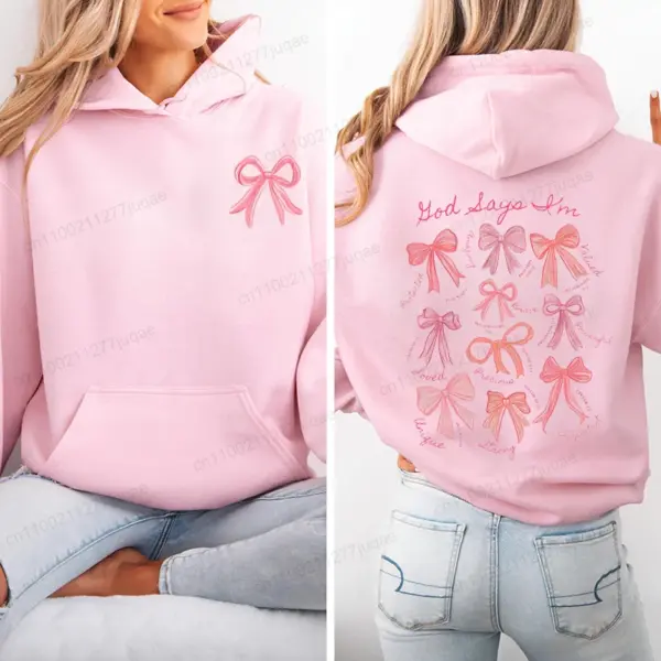 Christian Bible Verse Jesus Hoodie Women's Casual Hooded Sweatshirt Creative Hoodie Streetwear God Says I Am Coquette Bow Hoodie