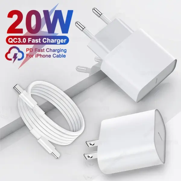 PD 20W Fast Charger For iPhone 16 15 11 12 13 14 Pro Max Plus Fast Charging Cable For Apple iPhone Charger Plug Phone Accessory