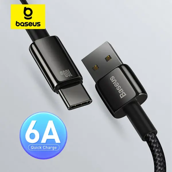 Baseus 100W USB Type C Cable For Samsung Pro Fast Charging Wire USB-C Charger Data Cord For Huawei P30 Realme Oneplus Poco F3