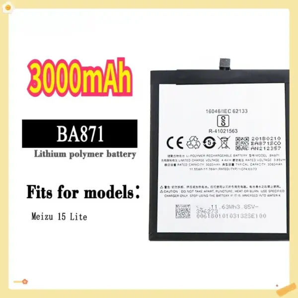 High Quality Replacement Battery for Meizu 15 Lite BA871 3000mAh Mobile Phone Large Capacity New Batteries