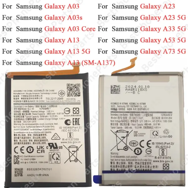 Replace the Battery For Samsung Galaxy A03 Core A03s A13 A23 A33 A53 A73 Cellphone Built-in Li-lon Batteria Mobile Phone Parts