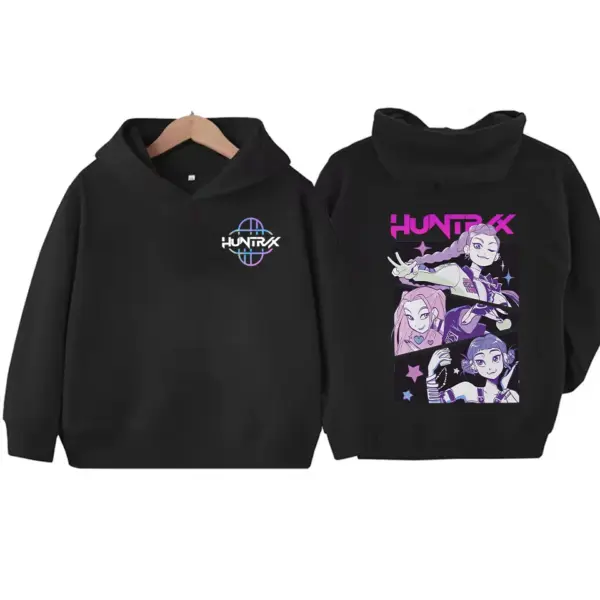 Children's Wave Fashion Casual Tops Casual Black Pink Clothing KPop Demon Hunter Girls Hooded Sweatshirt Warm Cute Mira Cartoon